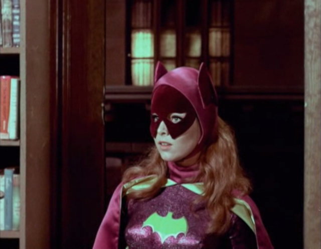 Still from the Batgirl presentation film showing Yvonne Craig as Batgirl