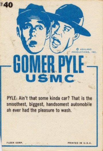 Scan of the back of a Gomer Pyle USMC trading card from 1965.