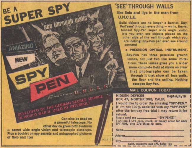 Scan of an advertisement for a toy Spy-Pen based on The Man from UNCLE