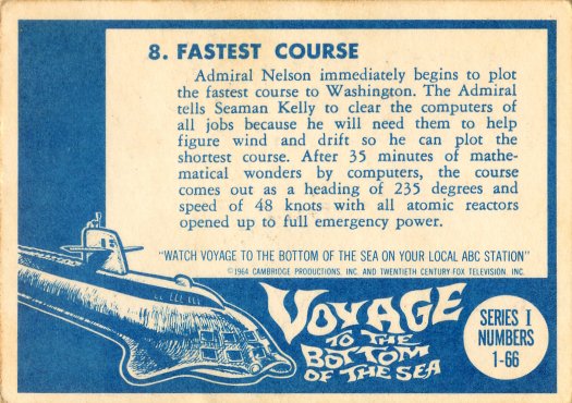 Scan of the back of a Voyage to the Bottom of the Sea trading card.