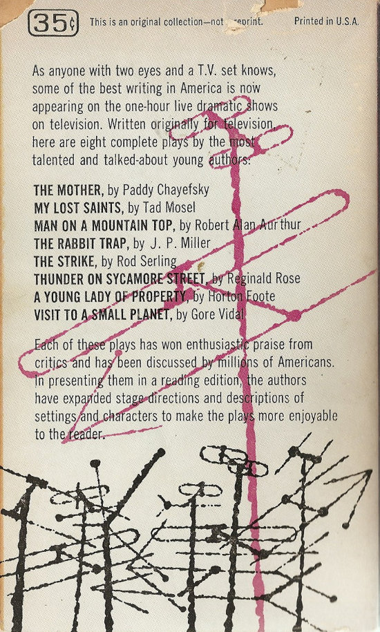 Scan of the back cover of the 1955 Ballantine Books anthology Best Television Plays.