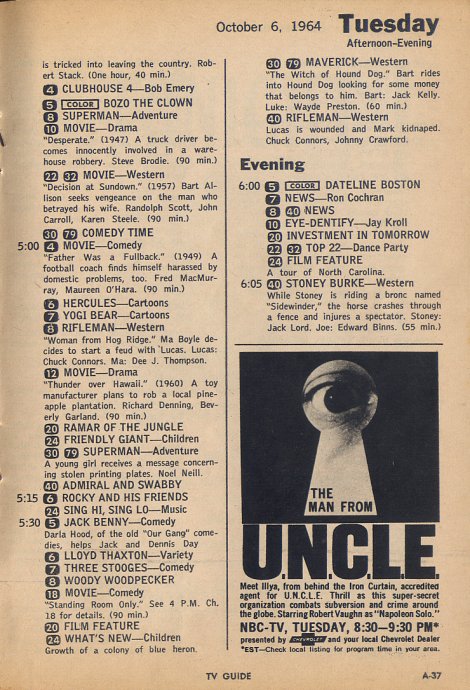 TV Guide Page A-37, October 3rd, 1964 Edition