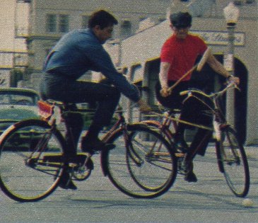 Bill Bixby and Ray Walston Playing Bicycle Polo on Their Way to Paramount