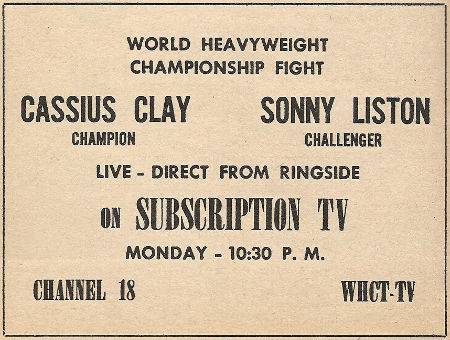 Advertisement for the Clay-Liston fight on WHCT-TV (Channel 18)