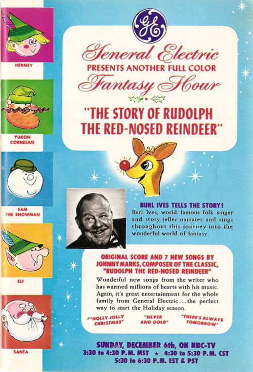 Advertisement for Rudolph the Red-Nosed Reindeer on NBC