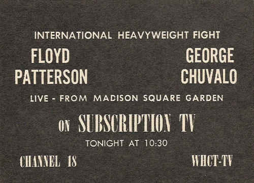Advertisement for Patterson-Chuvalo Fight on WHCT-TV