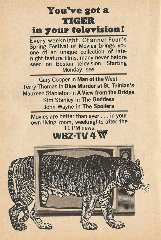 Advertisement for WBZ-TV's Spring Festival of Movies