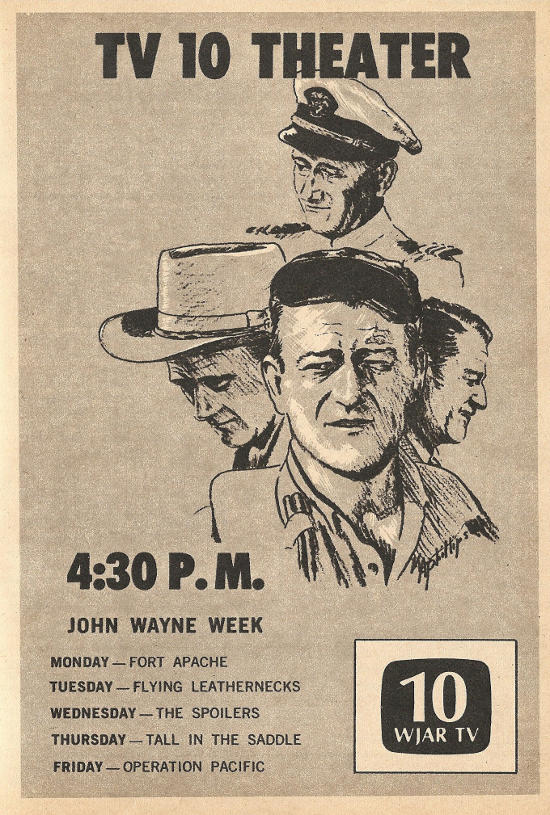 Advertisement for TV 10 Theater (John Wayne Week) on WJAR-TV