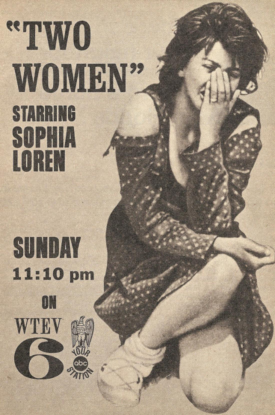 Advertisement for 'Two Women' on WTEV (Channel 6)