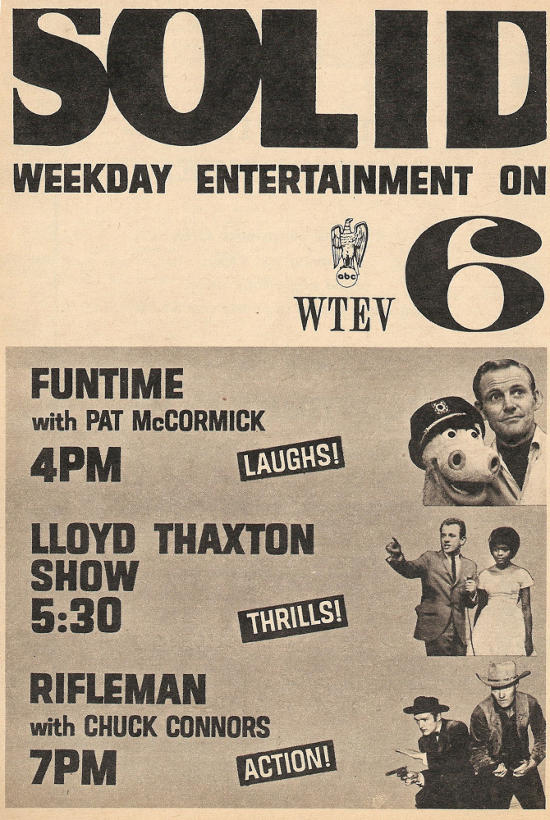 Advertisement for WTEV's Weekday Evening Lineup