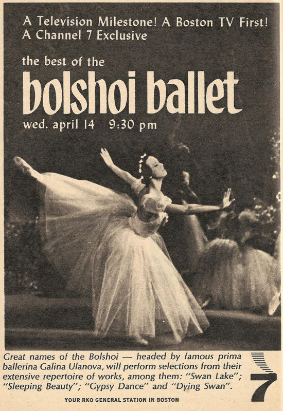 Advertisement for WNAC-TV's Bolshoi Ballet Special