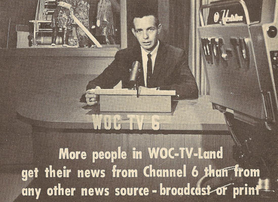 Advertisement for news on WOC-TV (Channel 6)