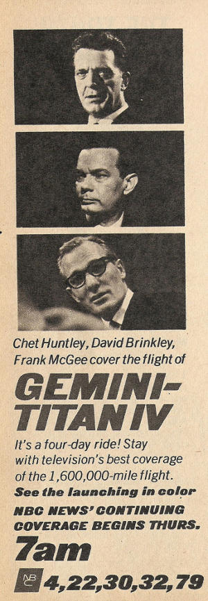 Advertisement for NBC's Gemini IV Coverage