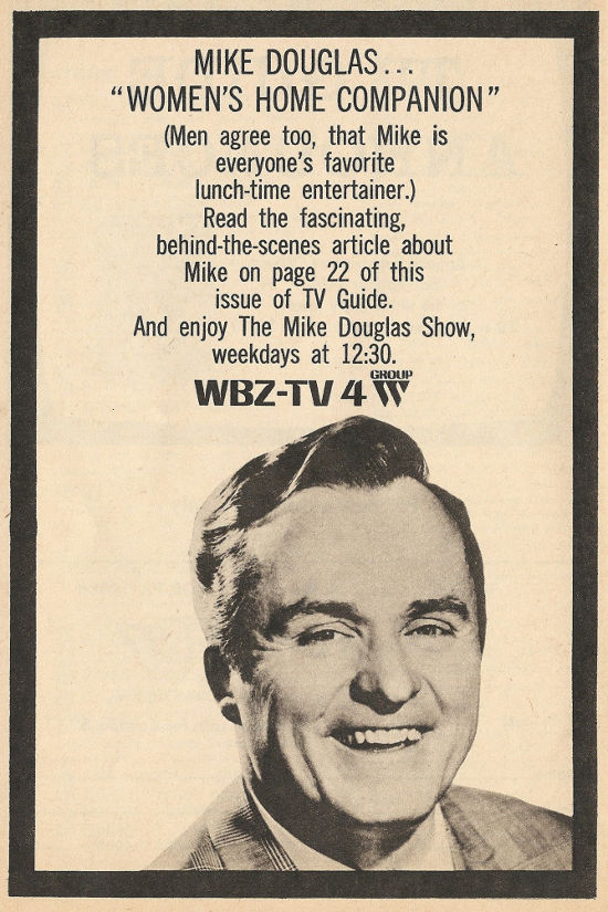 Advertisement for The Mike Douglas Show on WBZ-TV (Channel 4)