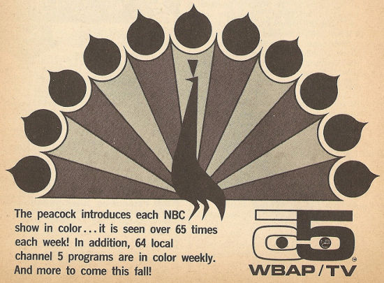 Advertisement for network and local color programming on WBAP-TV (Channel 5)