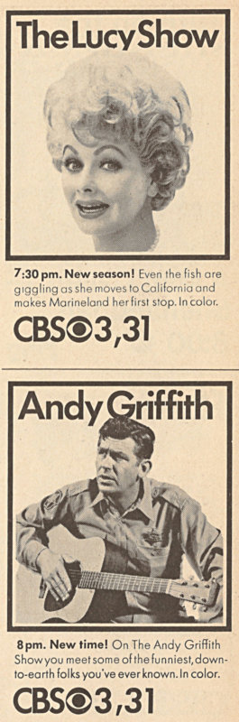 Advertisement for The Lucy Show and The Andy Griffith Show On CBS