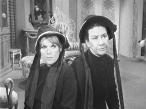 Black and white image of actresses Tammy Grimes and Maudie Prickett from The Tammy Grimes Show
