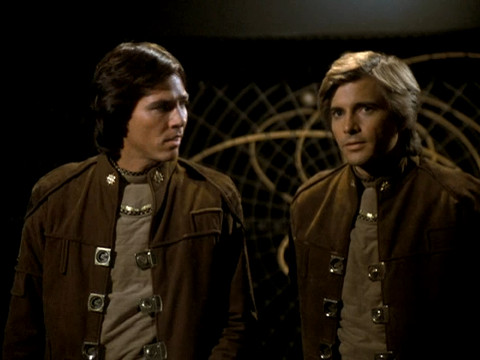Richard Hatch and Dirk Benedict as Apollo and Starbuck