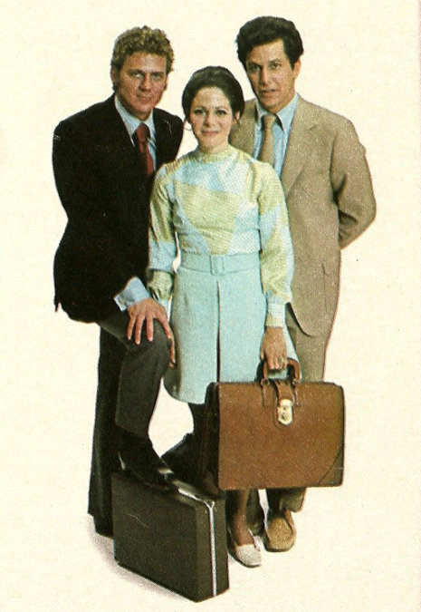 Image of Robert Foxworth, Sheila Larkin and David Arkin as their characters from The Storefront Lawyers