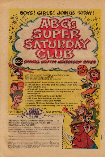 Scan of a color advertisement for ABC's Super Saturday Club