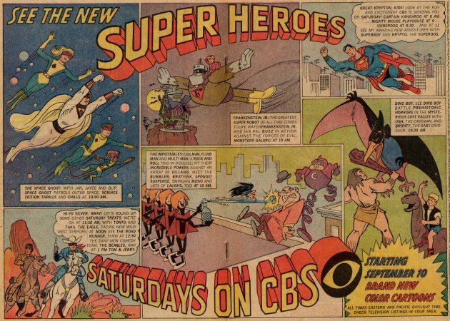 Scan of a comic book advertisement for the Fall 1966 CBS Saturday Morning Line-up
