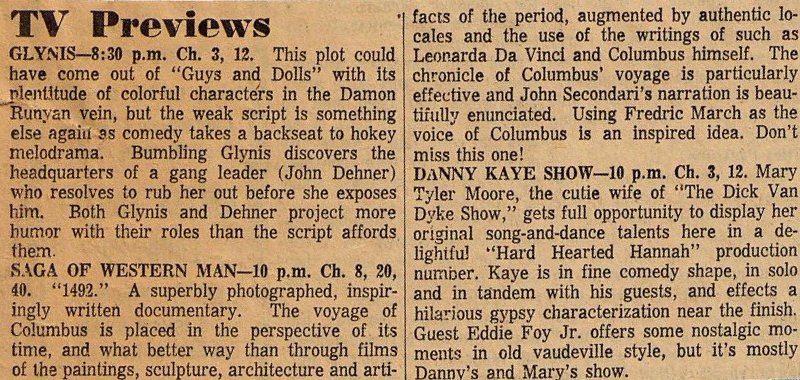 Scan of newspaper TV listings from the Hartford Courant from October 16th, 1963