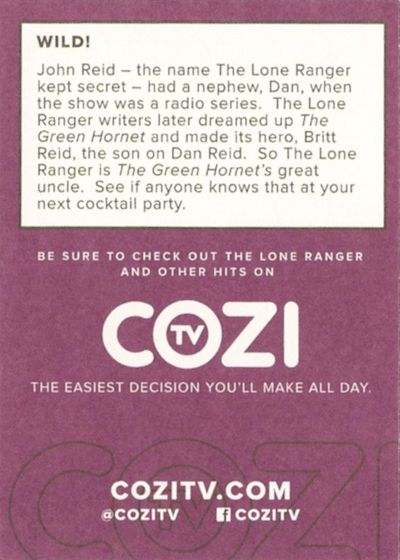 The Lone Ranger Cozi TV Trading Card - Back
