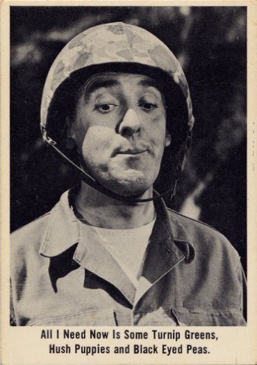 Scan of the front of a Gomer Pyle USMC trading card from 1965.