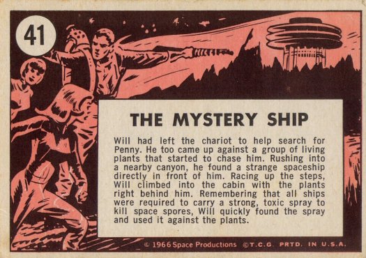 Scan of the back of a Lost in Space trading card from 1966.