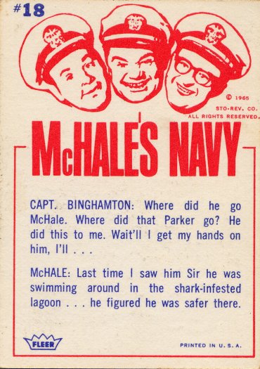 Scan of the front of a McHale's Navy trading card from 1965.