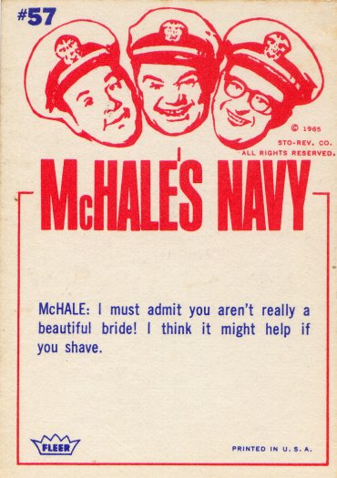 Scan of the front of a McHale's Navy trading card from 1965.