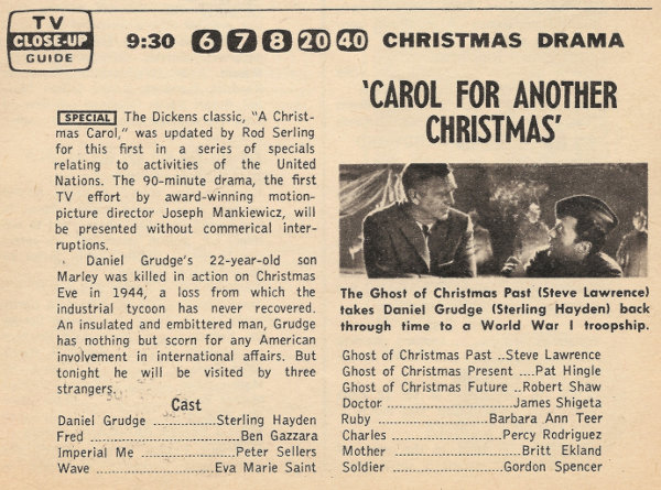 Scanned black and white TV Guide Close-Up for Carol for Another Christmas on ABC