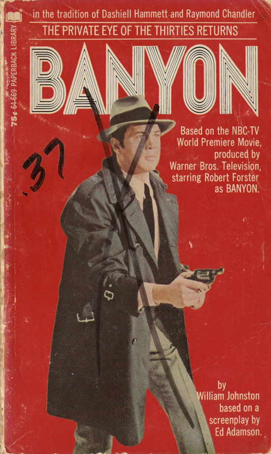 Scan of the front cover of the paperback novel Banyon, featuring a color picture of Robert Forster as Miles Banyon.