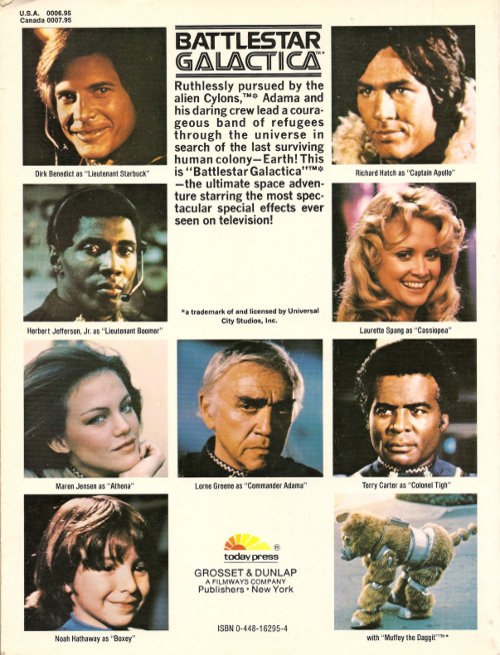 Scan of the back cover of The Official Battlestar Galactica Scrapbook