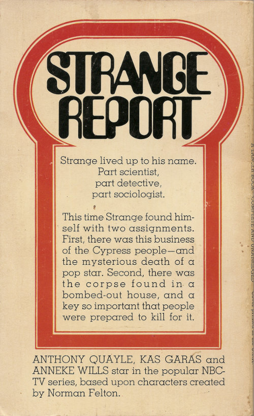 Scan of the back cover to Strange Report