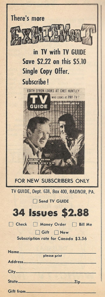 Advertisement for TV Guide subscriptions