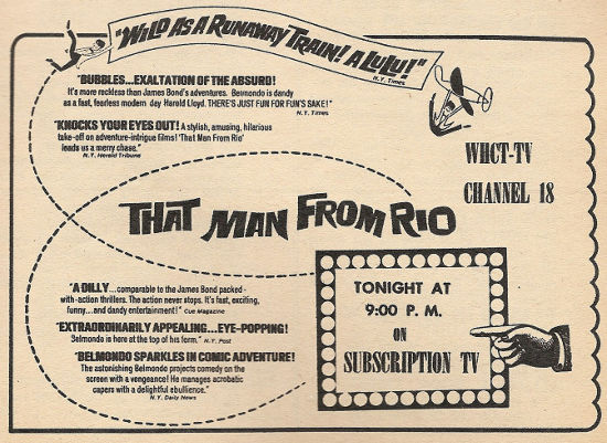 Advertisement for That Man from Rio on WHCT-TV (Channel 18)