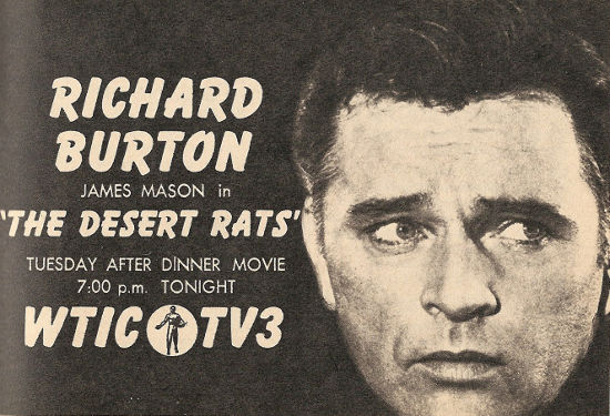 Advertisement for The Desert Rats on WTIC-TV