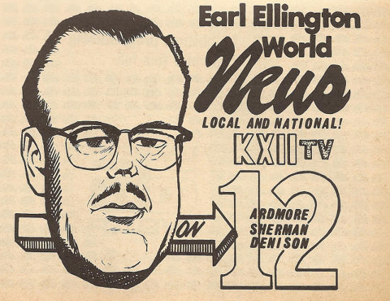 Advertisement for news with Earl Ellington on KXII-TV (Channel 12)