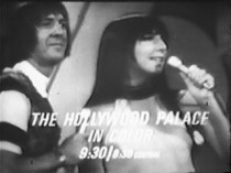 Black and white still from a promotional spot for The Hollywood Palace, featuring Sonny and Cher.
