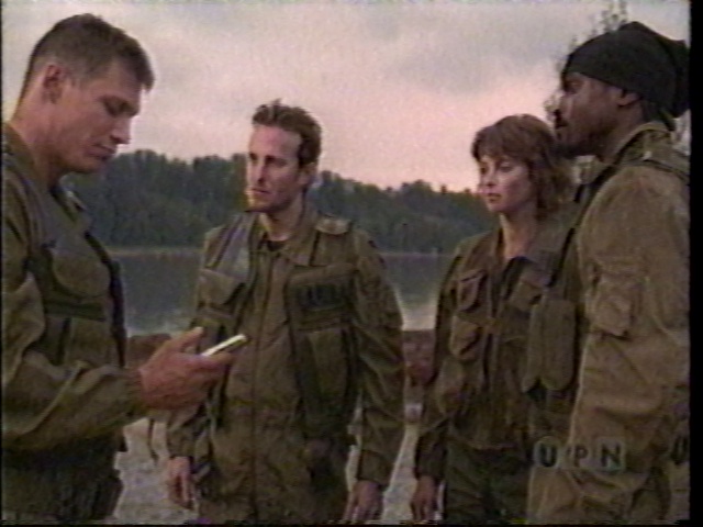 Still from an episode of Freedom showing Holt McCallany as Owen Decker, Bodhi Elfman as Londo Pearl, Scarlett Chorvat as Becca Shaw, and Darius McCrary as James Barrett