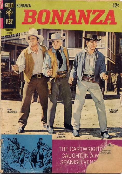 Scan of the front cover to Bonanza #25, a comic book published by Gold Key in 1967.