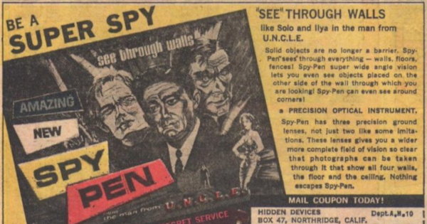 Partial scan of a 1966 advertisement for a Man from UNCLE spy pen.