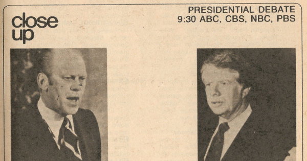Partial scan of a TV Guide Close-Up for the 1976 Presidential Debate.