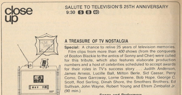 Partial scan of a TV Guide close-up promoting Salute to Television's 25th Anniversary on ABC, from 1972.