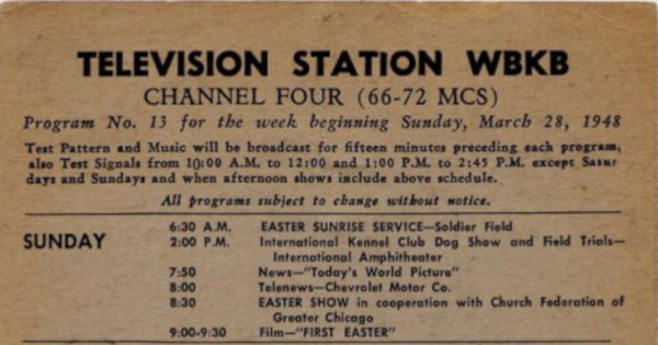 Partial scan from a 1948 WBKB schedule card.