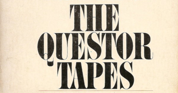 Partial scan of the front cover to The Questor Tapes novelization by D.C. Fontana.