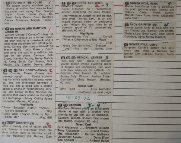 Picture of the back of a reel-to-reel audio tape box with TV Guide clippings.