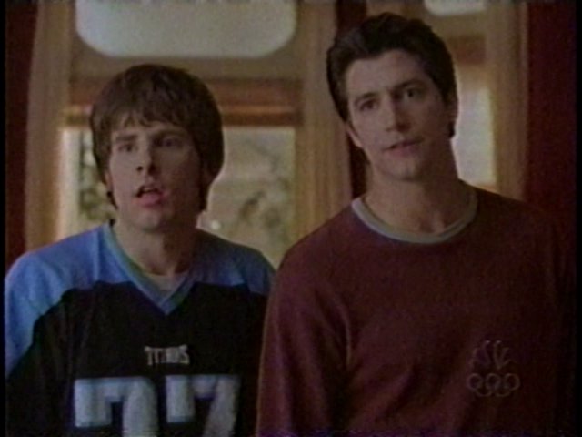 Still from the TV show First Years showing James Roday as Edgar 'Egg' Ross and Ken Marino as Miles Lawton