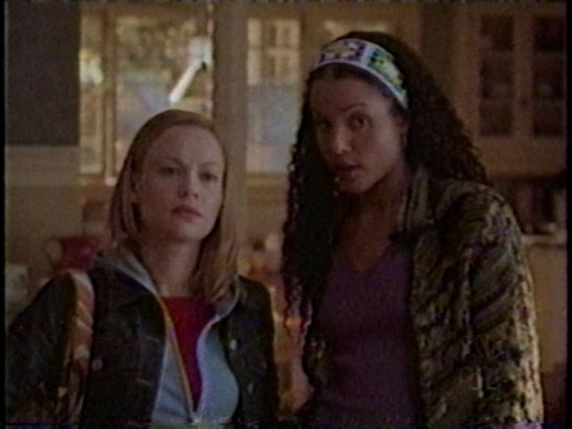 Still from the TV show First Years showing Samantha Mathis as Anna Weller and Sydney Tamiia Poitier as Riley Kessler